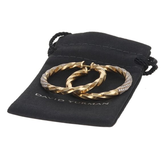 David Yurman 1.5in Cable Edge Diamond Hoop Earrings Yellow Gold 18k Rd 1.84ctw - Picture 6 of 6